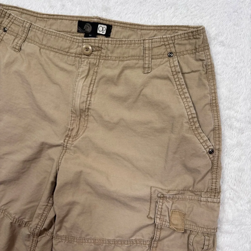 Y2K OP Cargo Shorts Mens‎ 34 Sand Khaki Ripstop Cotton Multi Pocket Street Surf